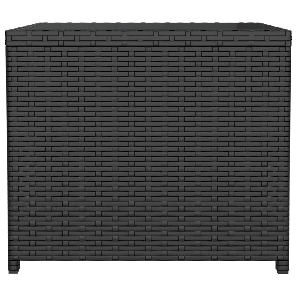 vidaXL Tea Table with Glass Top Black Poly Rattan&Tempered Glass