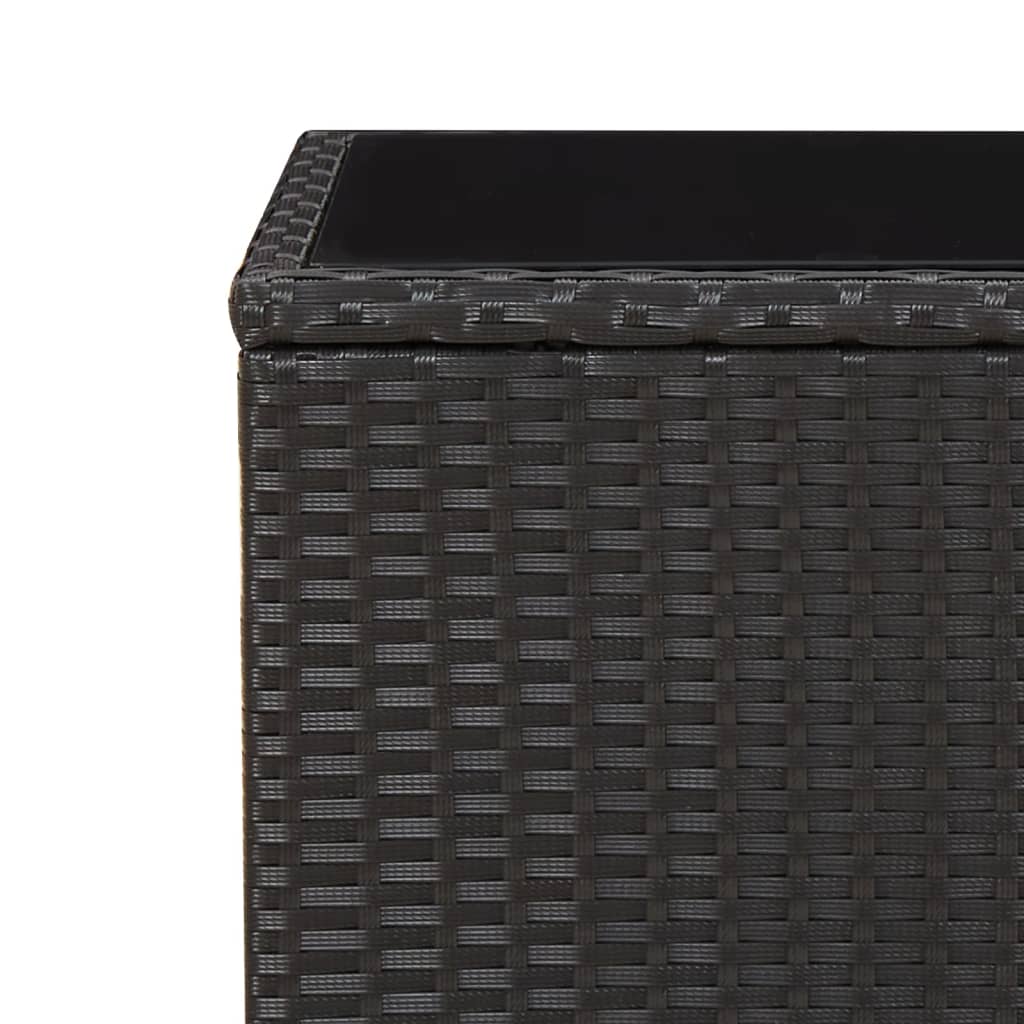 vidaXL Tea Table with Glass Top Black Poly Rattan&Tempered Glass