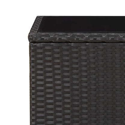 vidaXL Tea Table with Glass Top Black Poly Rattan&Tempered Glass