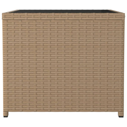 vidaXL Tea Table with Glass Top Beige Poly Rattan&Tempered Glass