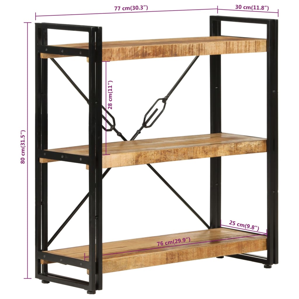 vidaXL 3-Tier Bookcase 77x30x80 cm Solid Wood Mango and Iron