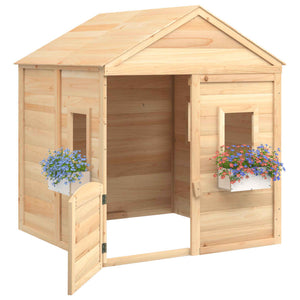 vidaXL Playhouse with Lockable Door and Flower Pots Solid Wood Fir