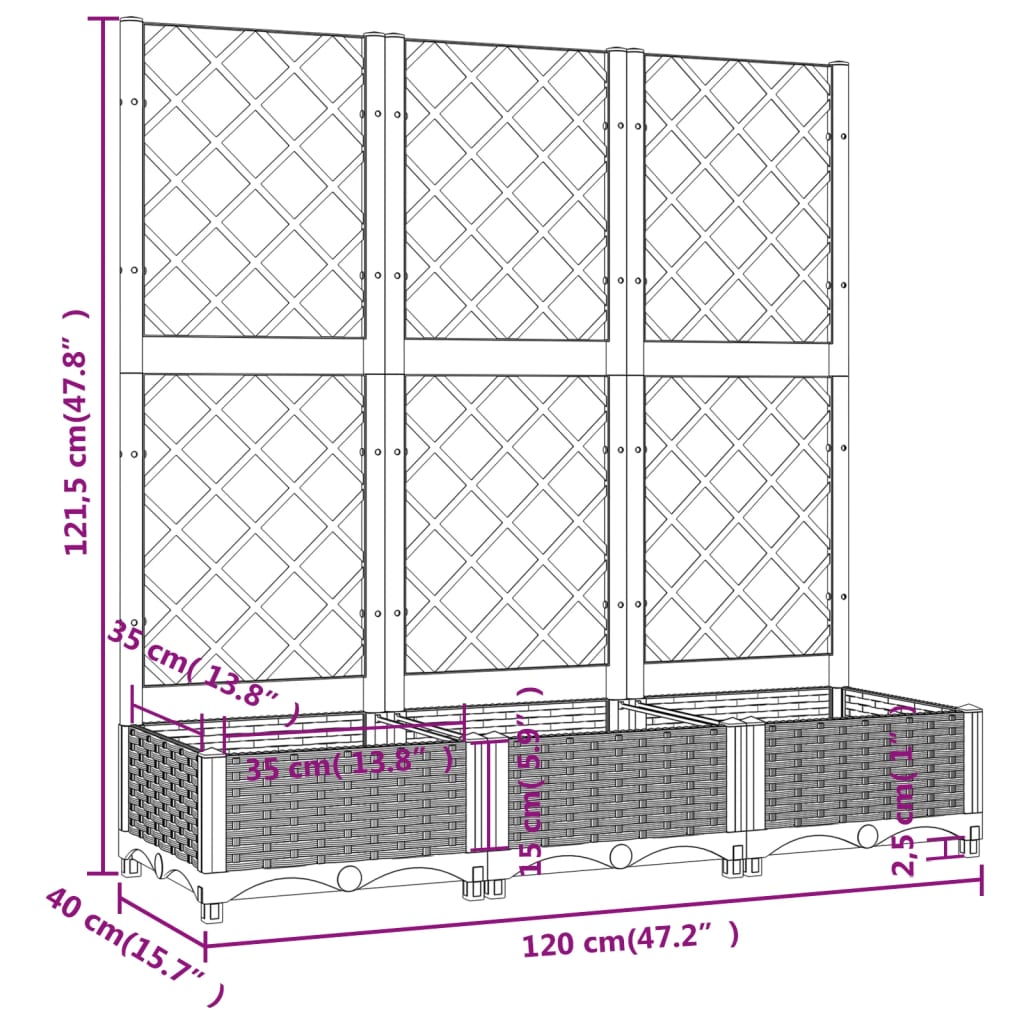 vidaXL Garden Planter with Trellis White 120x40x121.5 cm PP