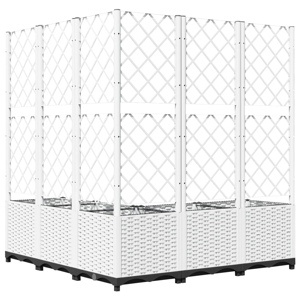 vidaXL Garden Planter with Trellis White 120x120x136 cm PP