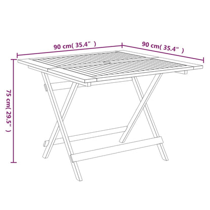vidaXL Folding Garden Table 90x90x75 cm Solid Wood Acacia