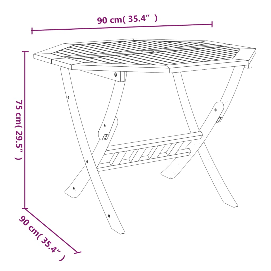 vidaXL Folding Garden Table 90x75 cm Solid Wood Acacia