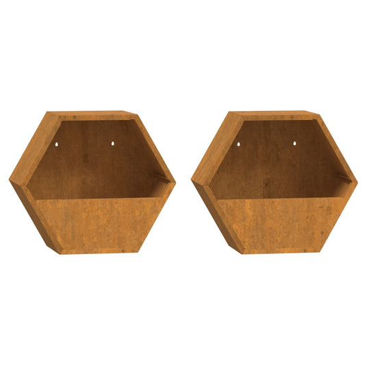 vidaXL Wall Planters 2 pcs Rusty Corten Steel 30x10x25 cm