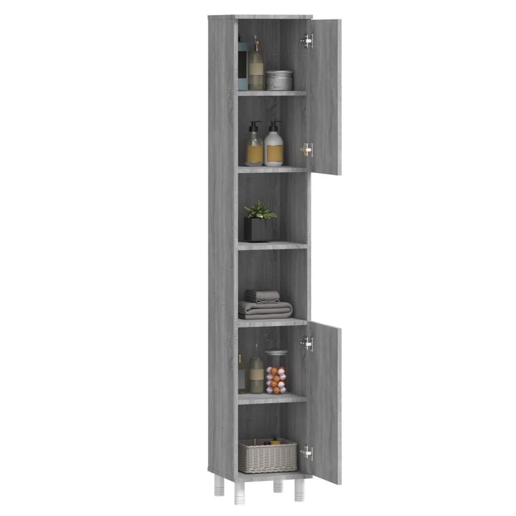 vidaXL Bathroom Cabinet Grey Sonoma 30x30x179 cm Engineered Wood