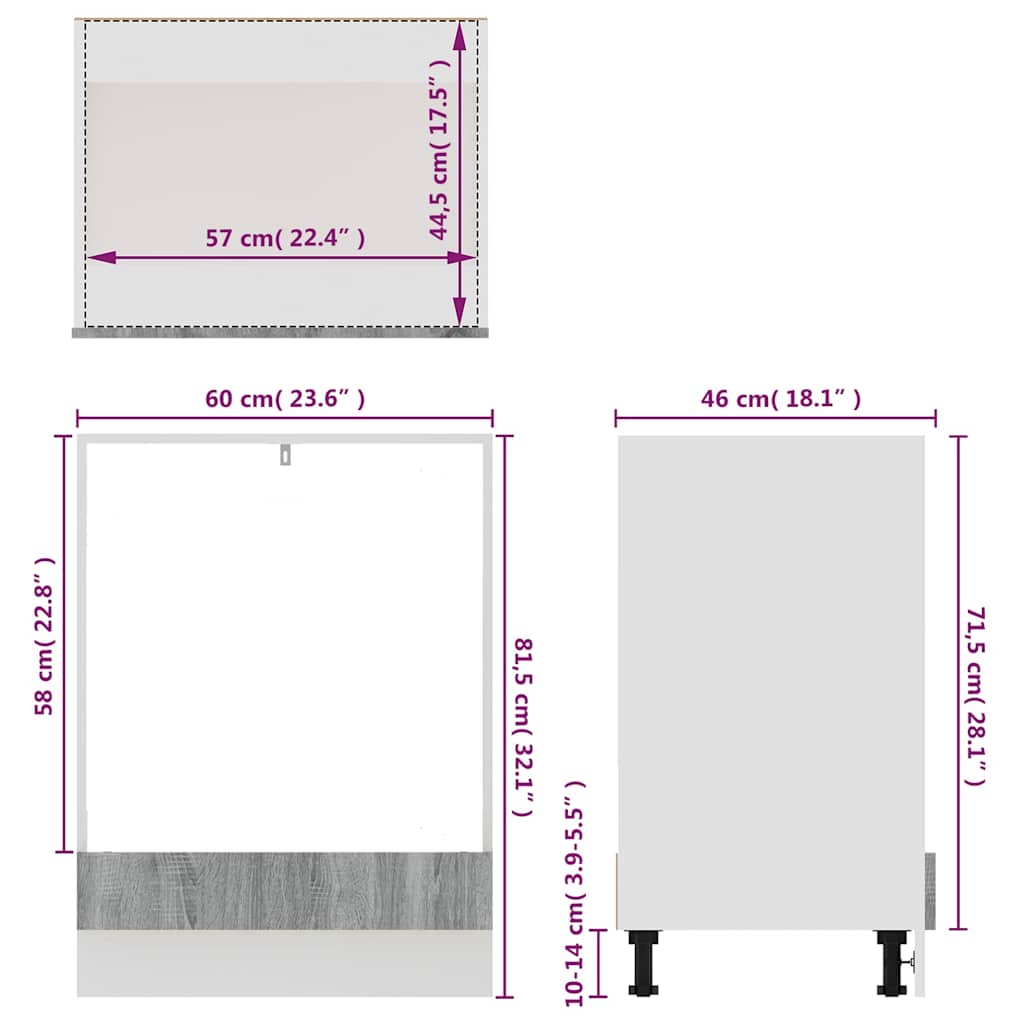 vidaXL Oven Cabinet "Lyon" Grey Sonoma 60x46x81,5 cm Engineered Wood