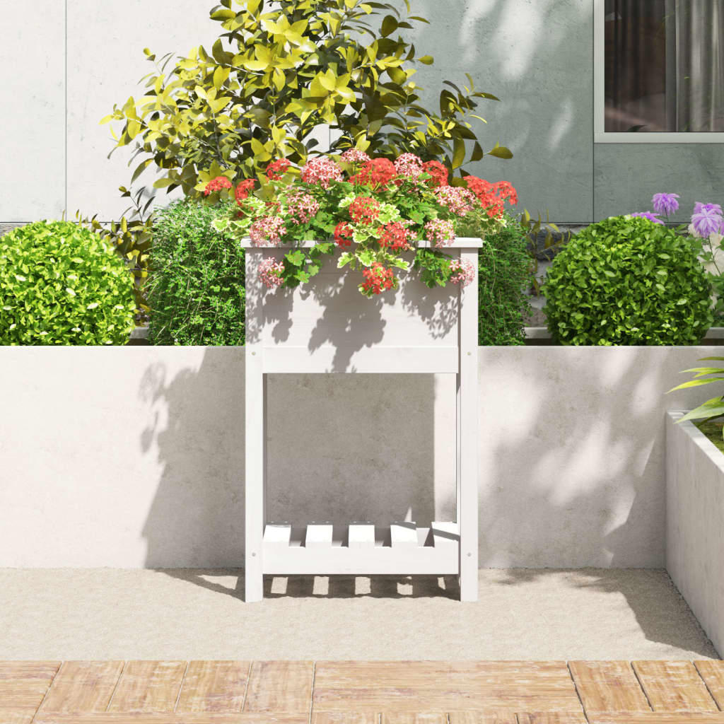 vidaXL Planter with Shelf White 54x34,5x81 cm Solid Wood Pine