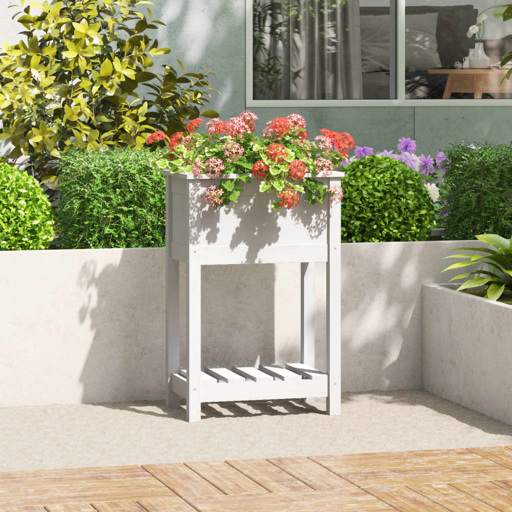 vidaXL Planter with Shelf White 54x34,5x81 cm Solid Wood Pine