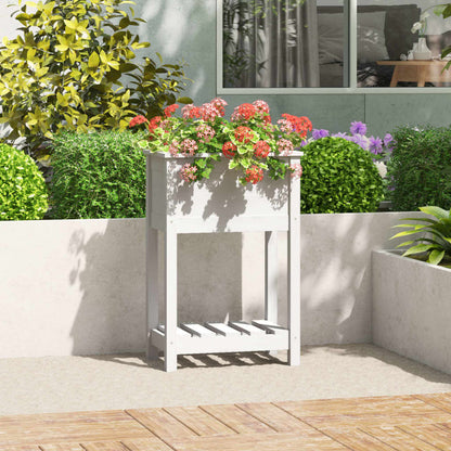 vidaXL Planter with Shelf White 54x34,5x81 cm Solid Wood Pine