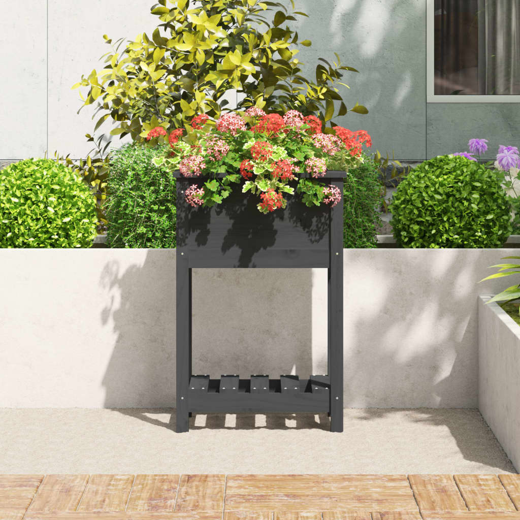 vidaXL Planter with Shelf Grey 54x34,5x81 cm Solid Wood Pine