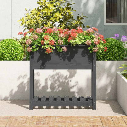 vidaXL Planter with Shelf Grey 82,5x34,5x81 cm Solid Wood Pine