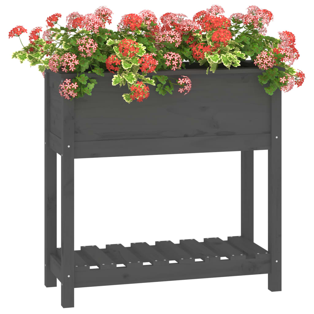vidaXL Planter with Shelf Grey 82,5x34,5x81 cm Solid Wood Pine