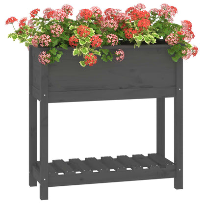 vidaXL Planter with Shelf Grey 82,5x34,5x81 cm Solid Wood Pine
