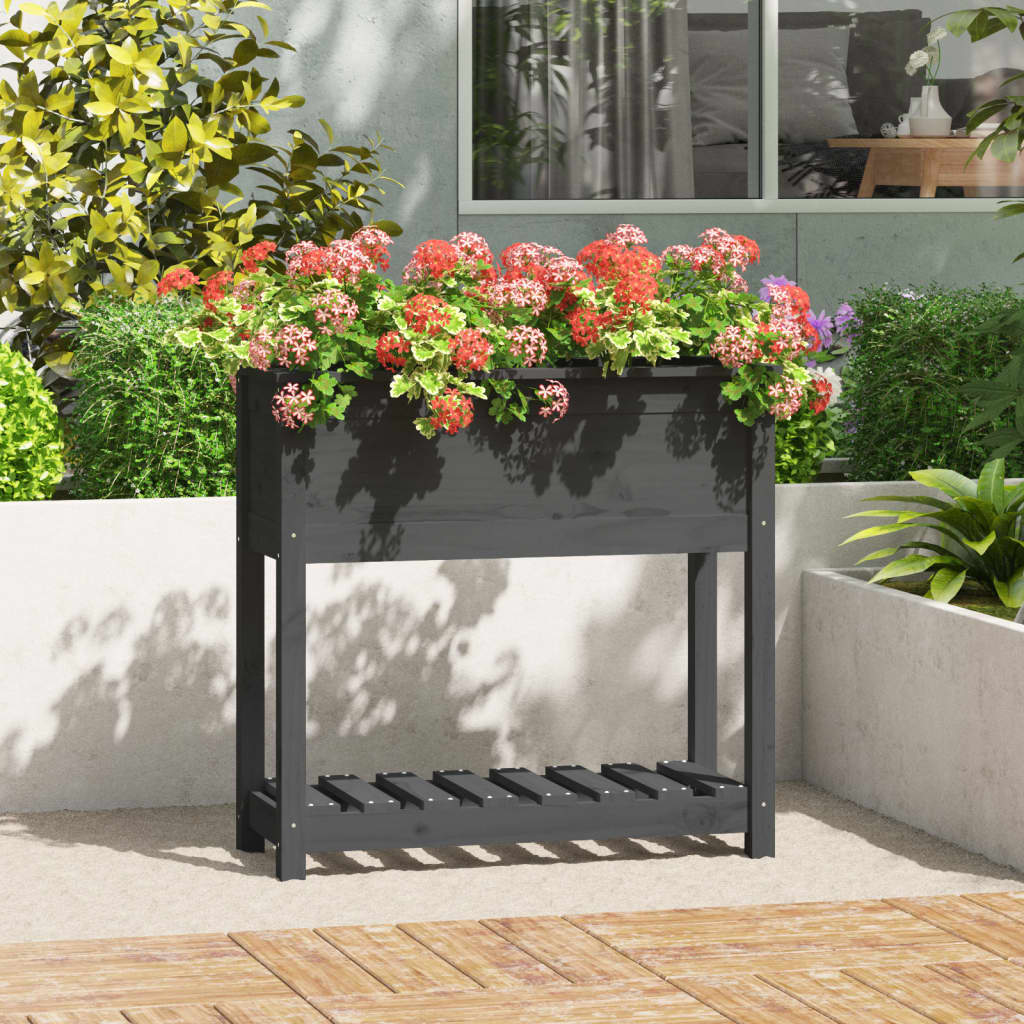 vidaXL Planter with Shelf Grey 82,5x34,5x81 cm Solid Wood Pine