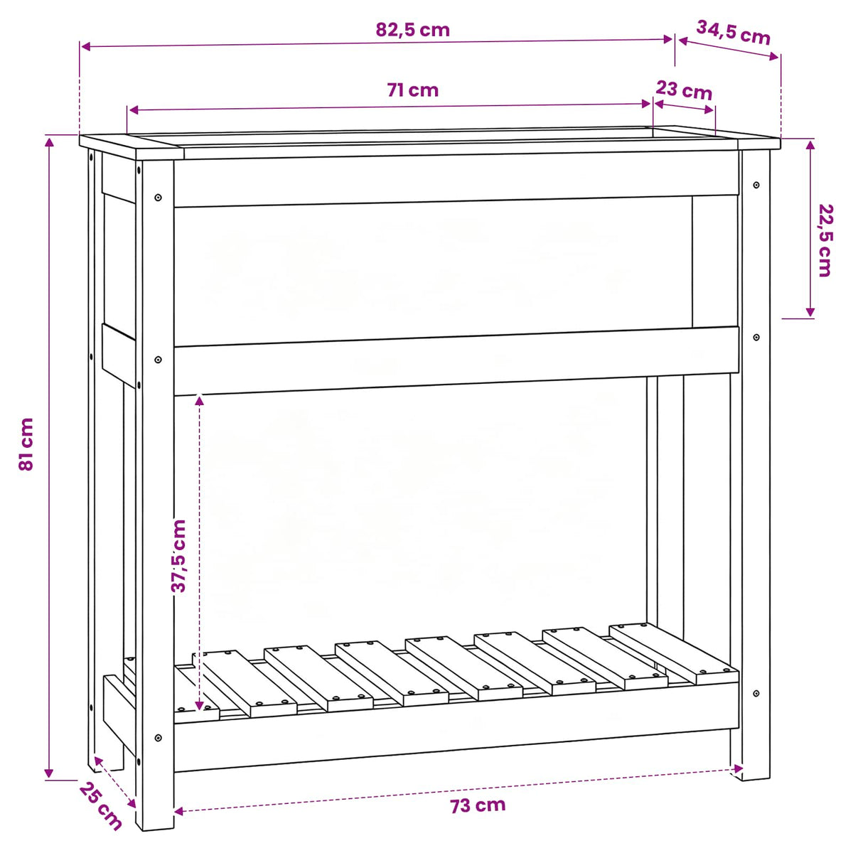 vidaXL Planter with Shelf Grey 82,5x34,5x81 cm Solid Wood Pine