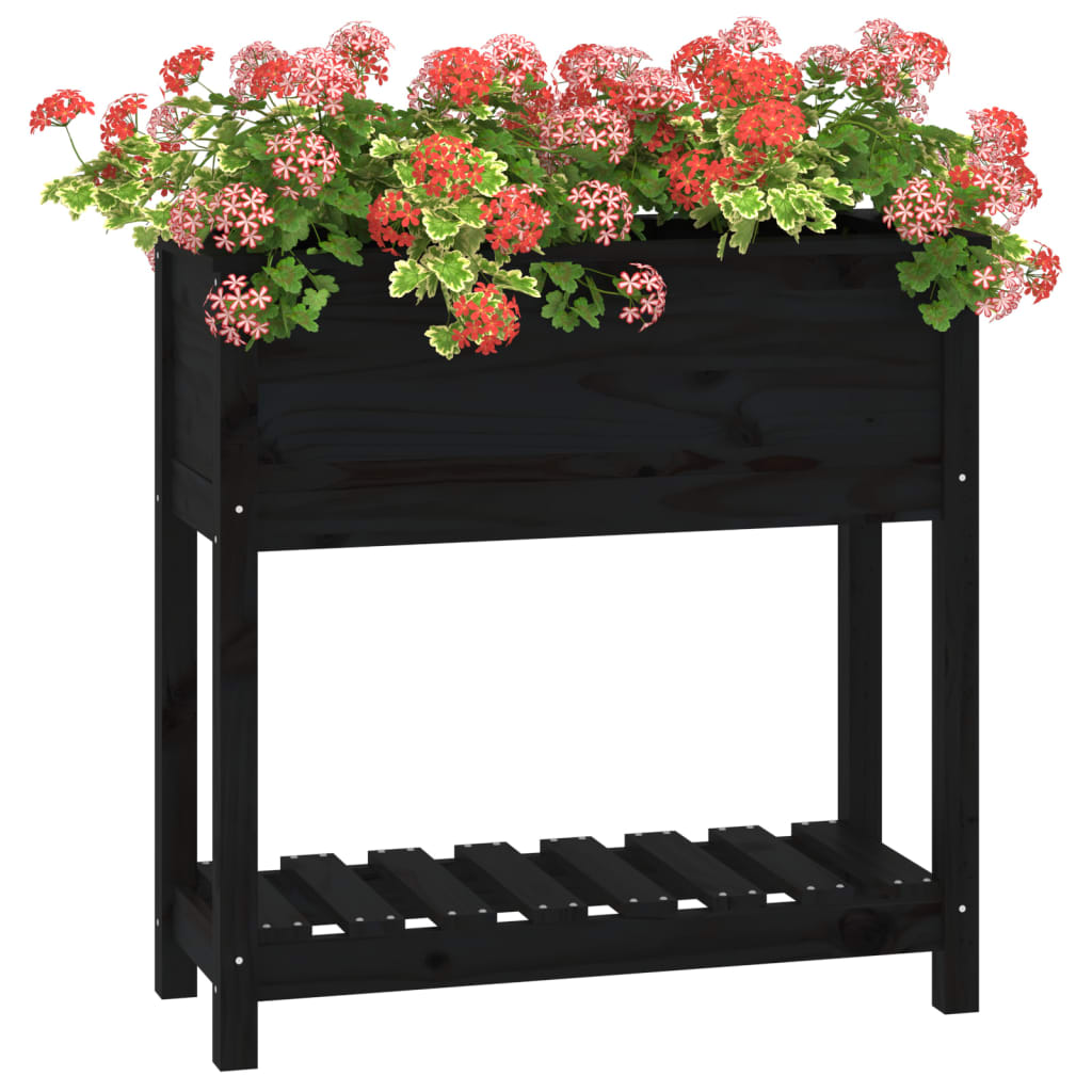 vidaXL Planter with Shelf Black 82.5x34.5x81 cm Solid Wood Pine