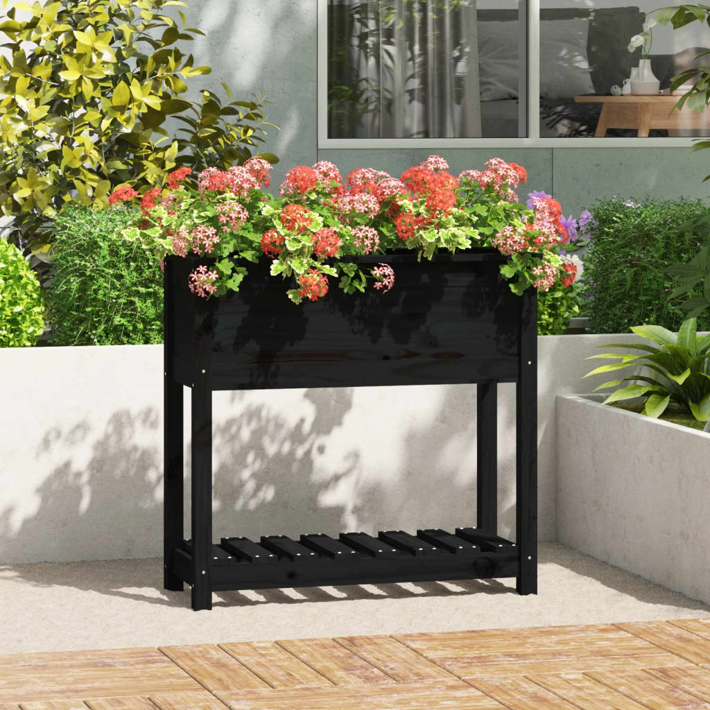 vidaXL Planter with Shelf Black 82.5x34.5x81 cm Solid Wood Pine