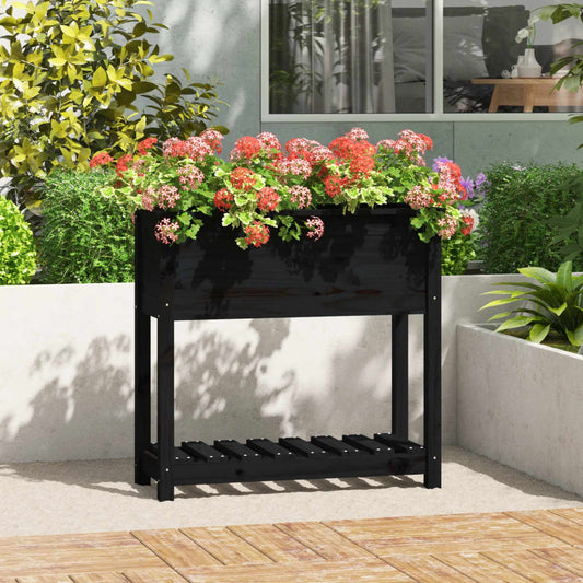 vidaXL Planter with Shelf Black 82.5x34.5x81 cm Solid Wood Pine