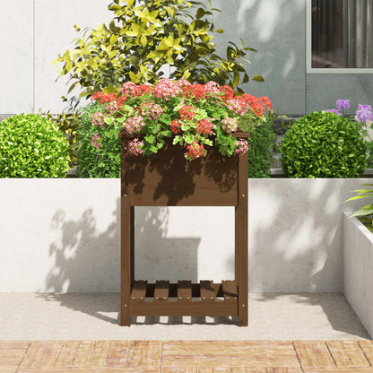 vidaXL Planter with Shelf Honey Brown 54x54x81 cm Solid Wood Pine