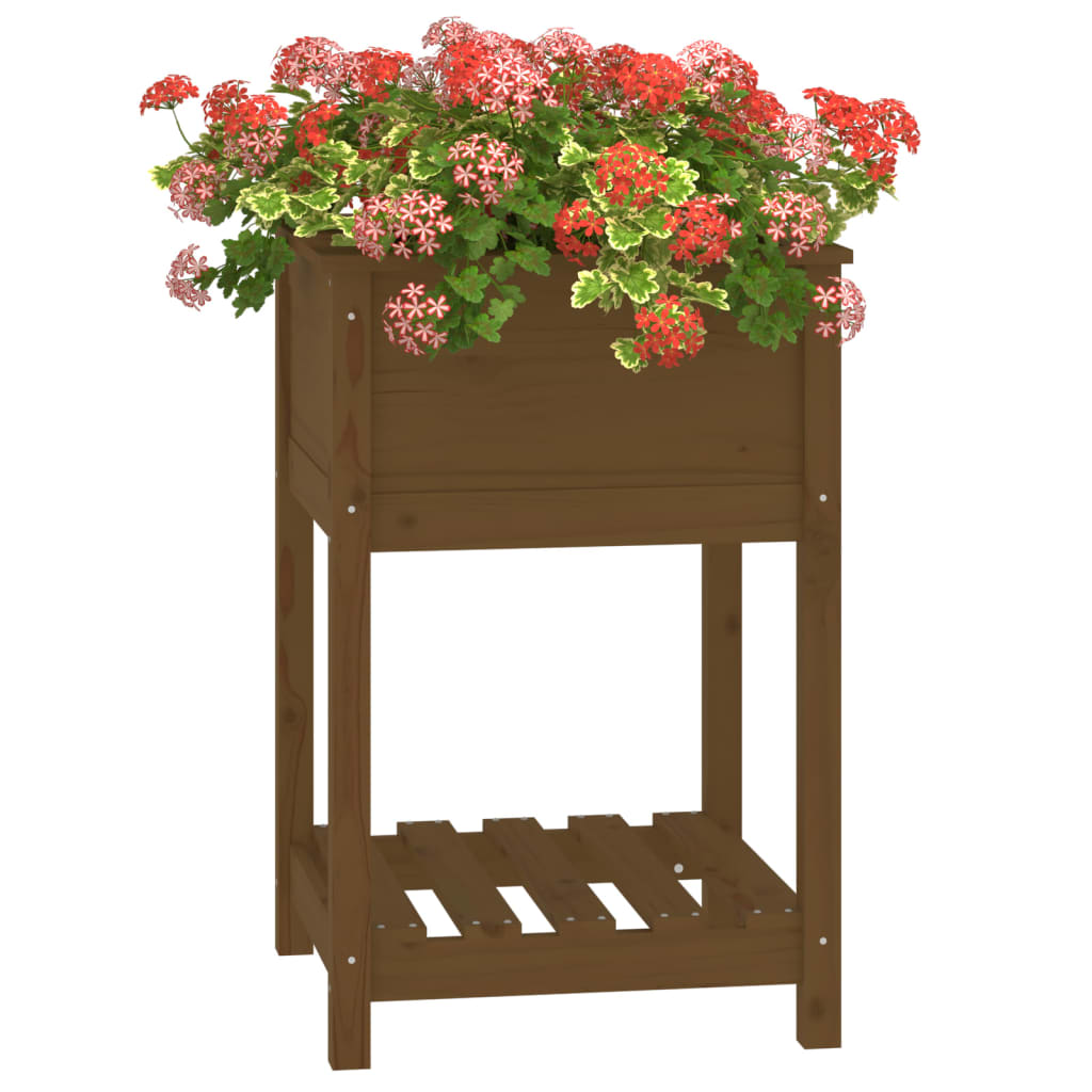 vidaXL Planter with Shelf Honey Brown 54x54x81 cm Solid Wood Pine