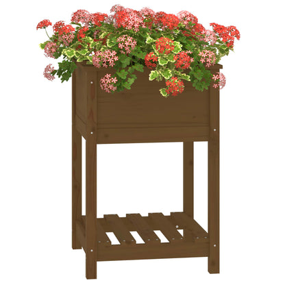 vidaXL Planter with Shelf Honey Brown 54x54x81 cm Solid Wood Pine