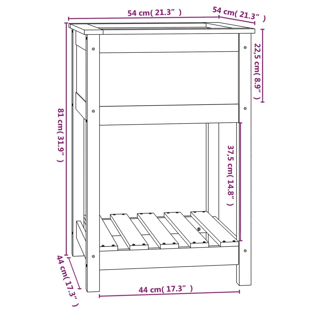 vidaXL Planter with Shelf Honey Brown 54x54x81 cm Solid Wood Pine