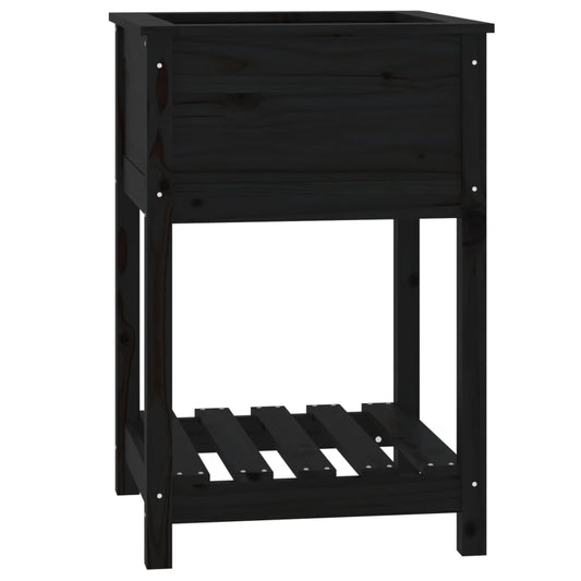 vidaXL Planter with Shelf Black 54x54x81 cm Solid Wood Pine