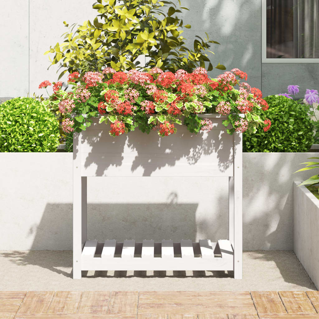 vidaXL Planter with Shelf White 82,5x54x81 cm Solid Wood Pine