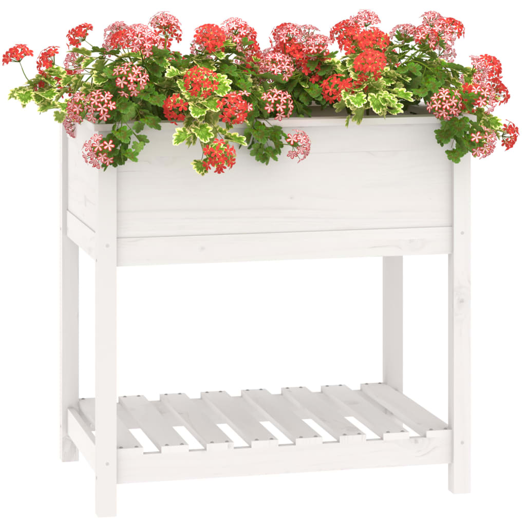vidaXL Planter with Shelf White 82,5x54x81 cm Solid Wood Pine