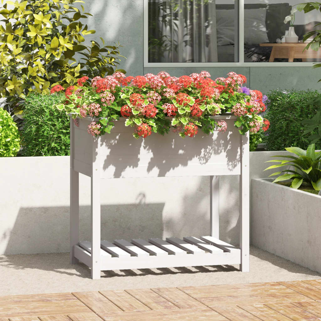 vidaXL Planter with Shelf White 82,5x54x81 cm Solid Wood Pine