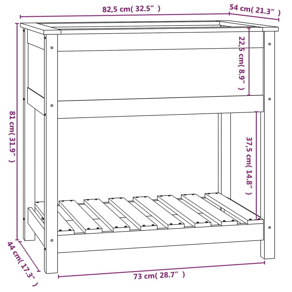 vidaXL Planter with Shelf Honey Brown 82.5x54x81 cm Solid Wood Pine