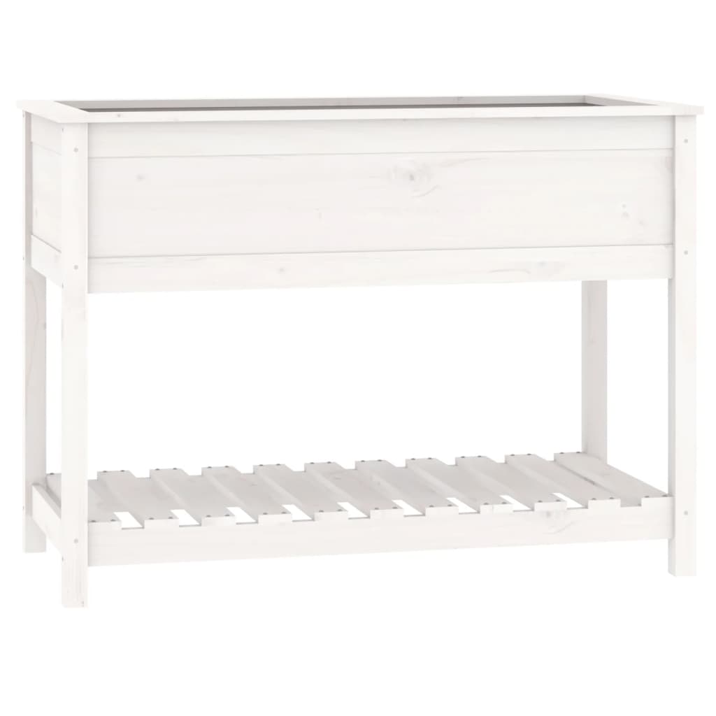 vidaXL Planter with Shelf White 111,5x54x81 cm Solid Wood Pine