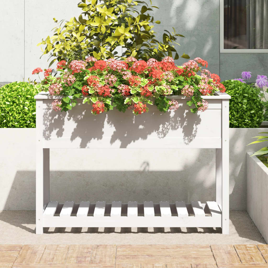 vidaXL Planter with Shelf White 111.5x54x81 cm Solid Wood Pine