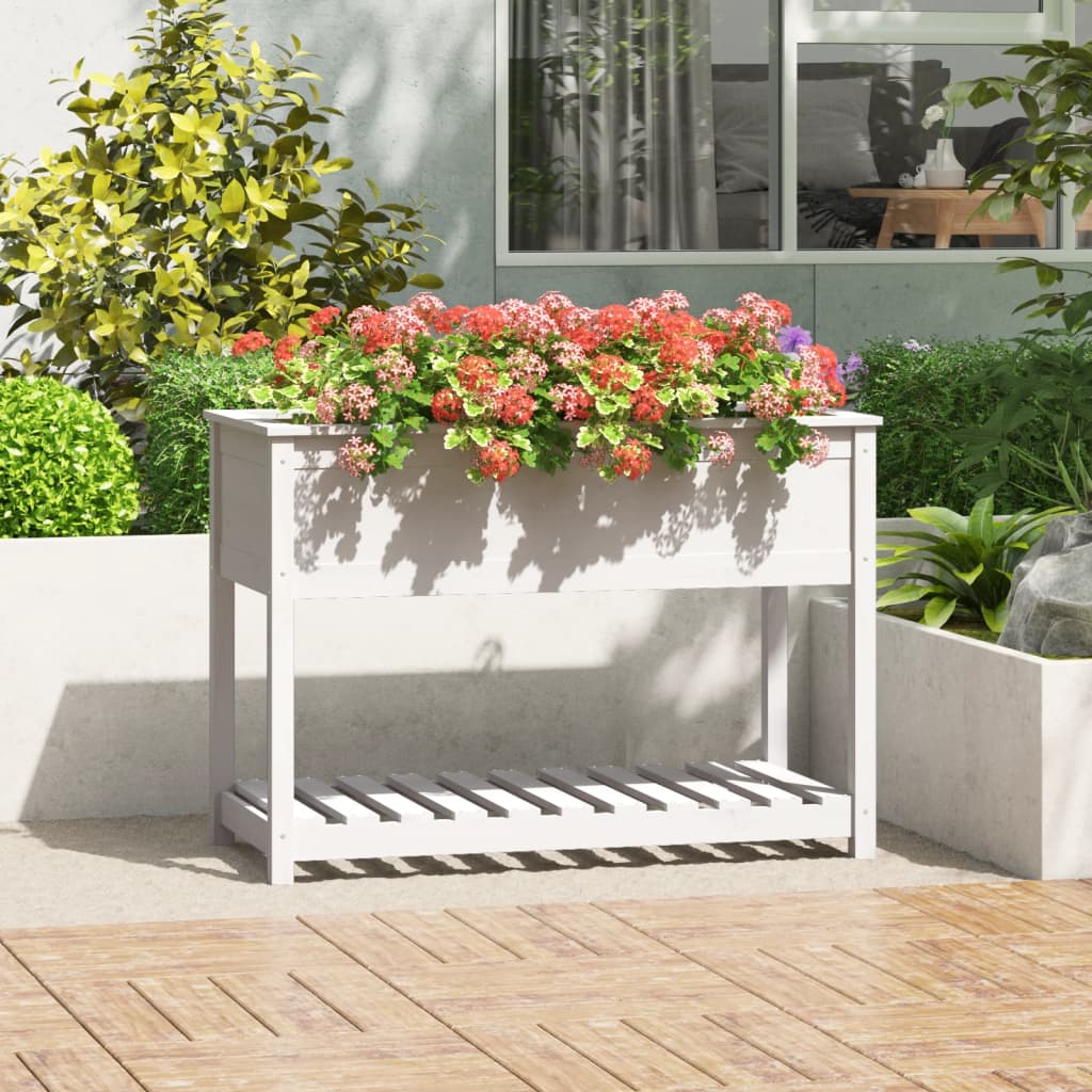 vidaXL Planter with Shelf White 111,5x54x81 cm Solid Wood Pine