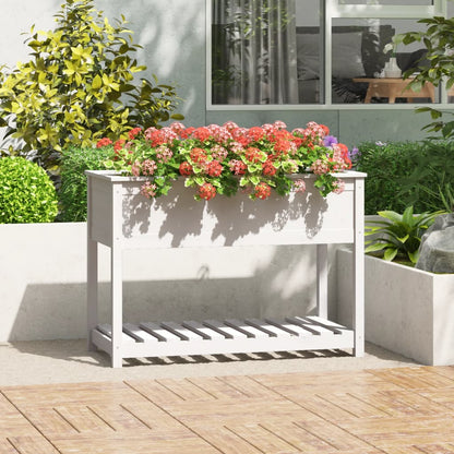 vidaXL Planter with Shelf White 111,5x54x81 cm Solid Wood Pine