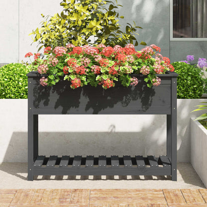 vidaXL Planter with Shelf Grey 111,5x54x81 cm Solid Wood Pine