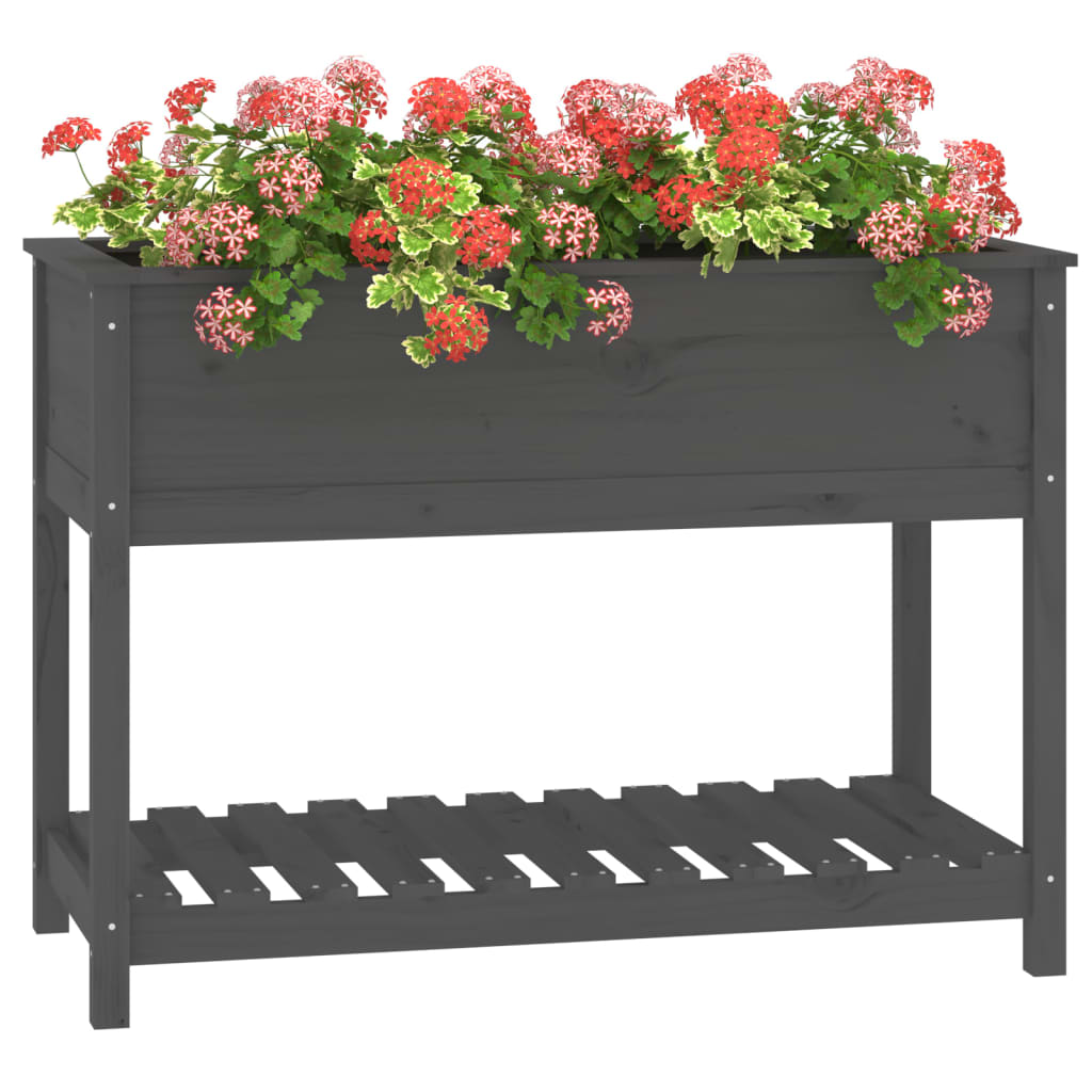 vidaXL Planter with Shelf Grey 111.5x54x81 cm Solid Wood Pine