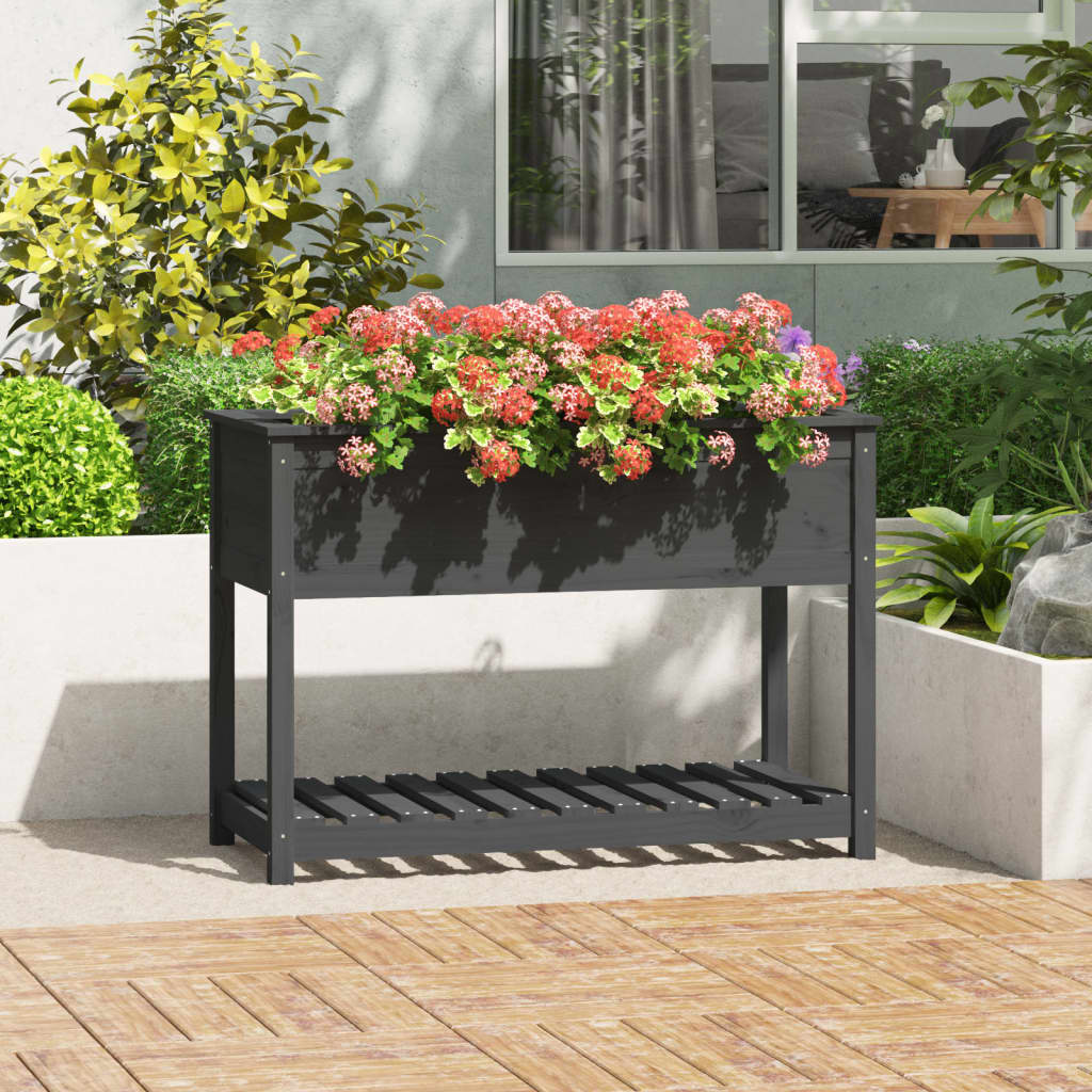 vidaXL Planter with Shelf Grey 111,5x54x81 cm Solid Wood Pine