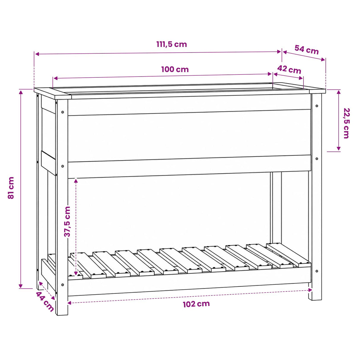 vidaXL Planter with Shelf Grey 111,5x54x81 cm Solid Wood Pine