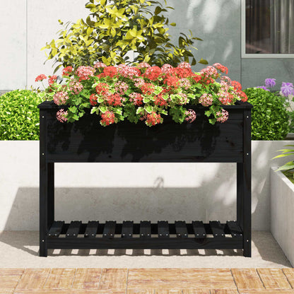 vidaXL Planter with Shelf Black 111,5x54x81 cm Solid Wood Pine