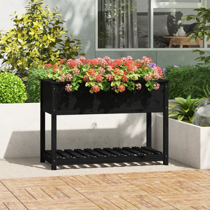 vidaXL Planter with Shelf Black 111,5x54x81 cm Solid Wood Pine