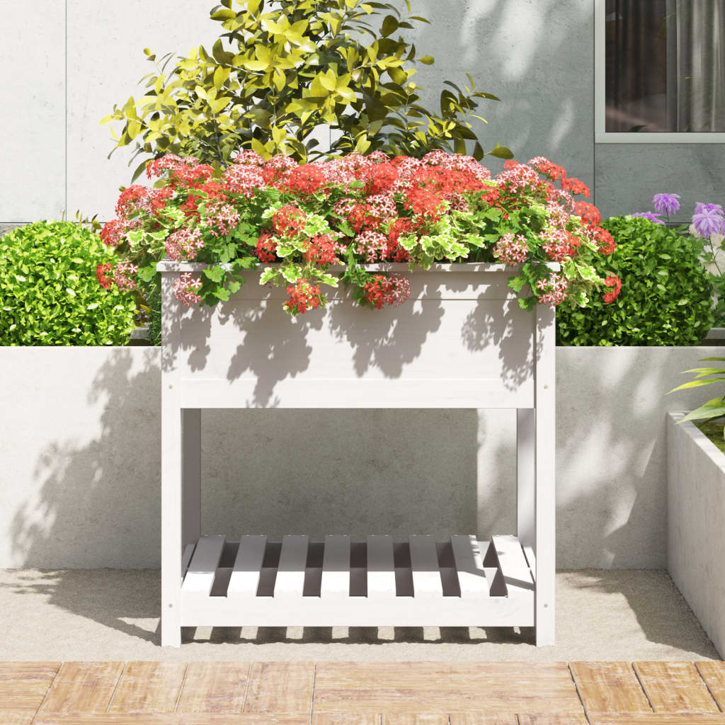 vidaXL Planter with Shelf White 82.5x82.5x81 cm Solid Wood Pine