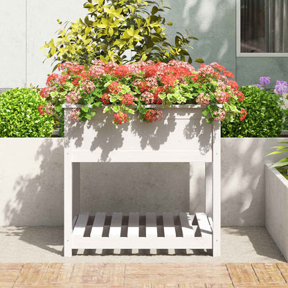 vidaXL Planter with Shelf White 82,5x82,5x81 cm Solid Wood Pine