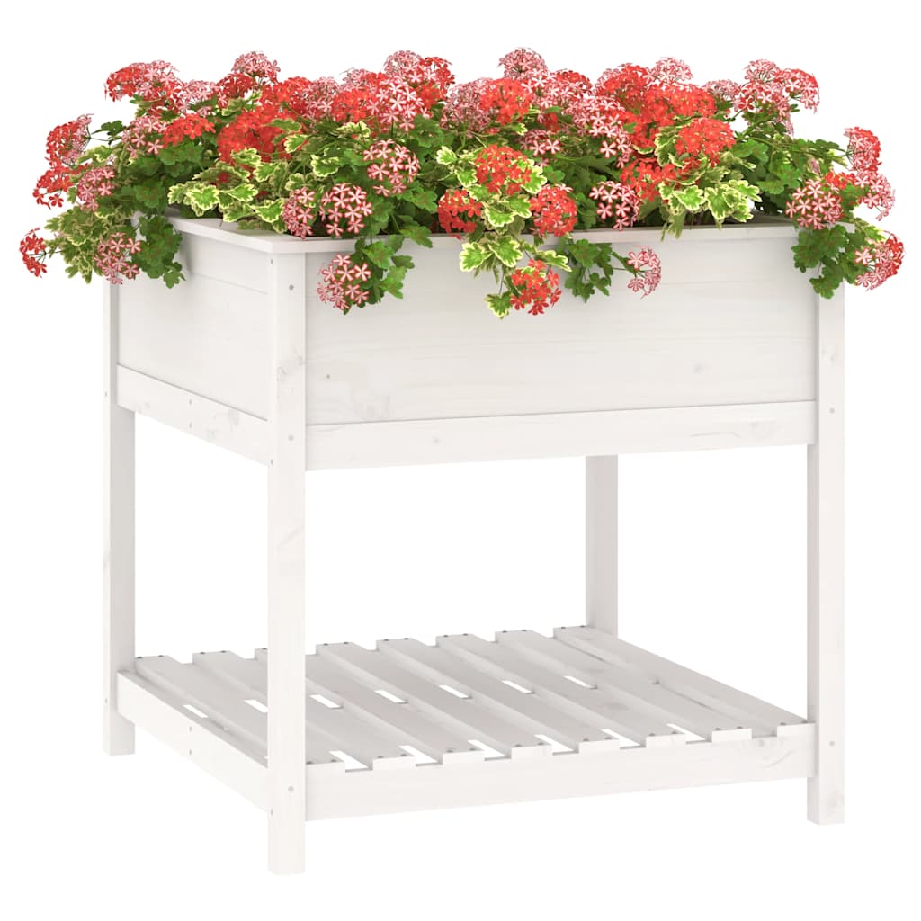 vidaXL Planter with Shelf White 82,5x82,5x81 cm Solid Wood Pine