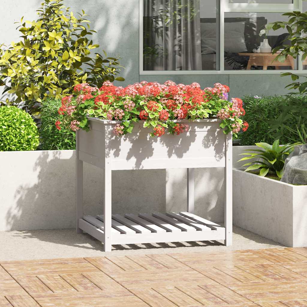 vidaXL Planter with Shelf White 82,5x82,5x81 cm Solid Wood Pine