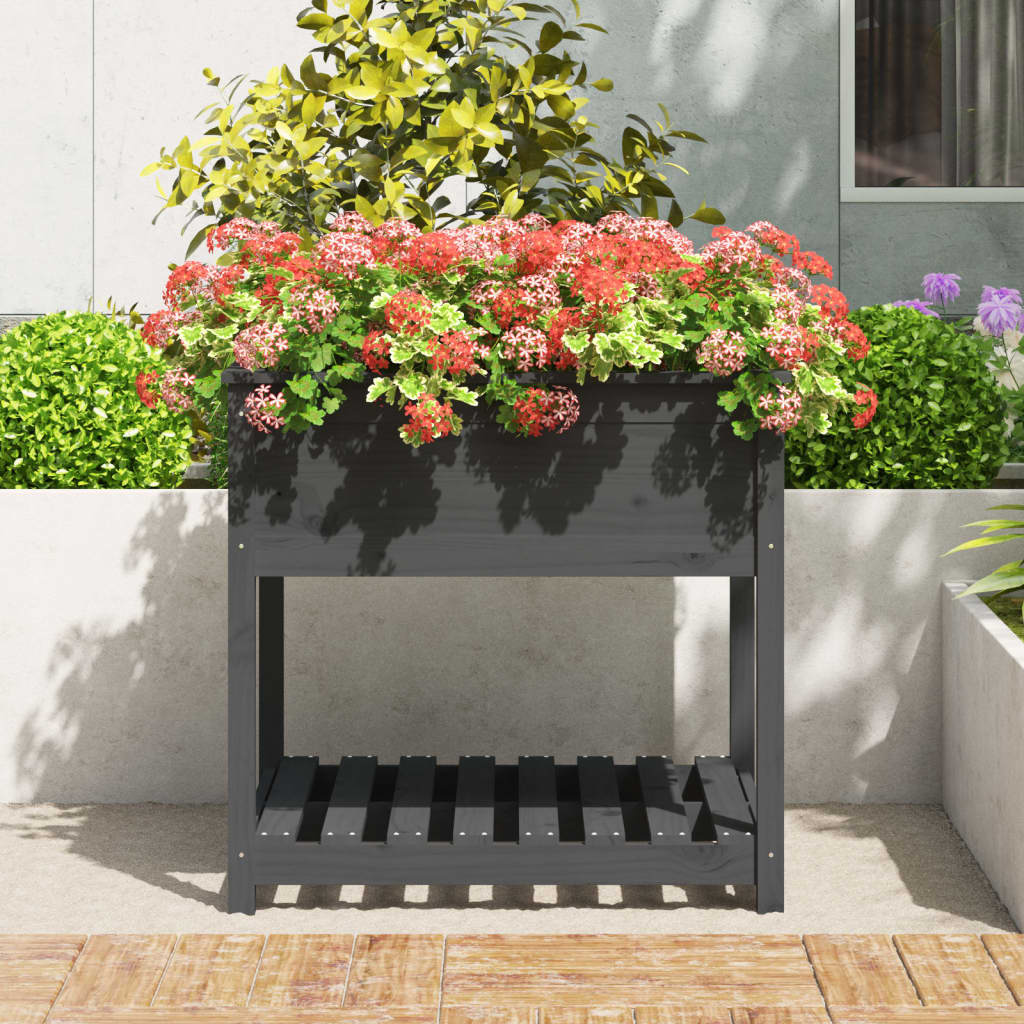 vidaXL Planter with Shelf Grey 82,5x82,5x81 cm Solid Wood Pine