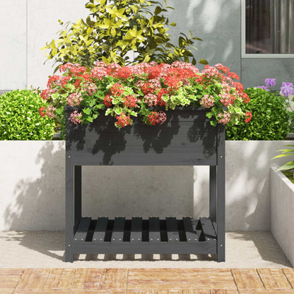 vidaXL Planter with Shelf Grey 82,5x82,5x81 cm Solid Wood Pine